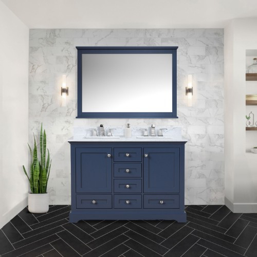 Lexora - Dukes 48" W x 22" D Navy Blue Double Bath Vanity, Carrara Marble Top, and Faucet Set - LVD48DE101