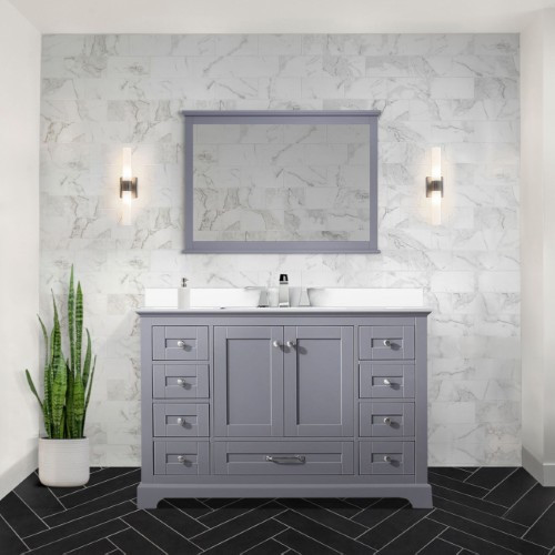 Lexora - Dukes 48" W x 22" D Dark Grey Single Bath Vanity, Cultured Marble Top, White Square Sink, and 46 in. Mirror - LVD48SB310
