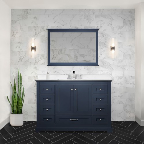 Lexora - Dukes 48" W x 22" D Navy Blue Single Bath Vanity and Cultured Marble Top - LVD48SE300