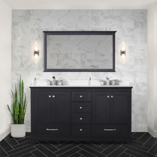Lexora - Dukes 60" W x 22" D Espresso Double Bath Vanity, Cultured Marble Top, Faucet Set, and 58 in. Mirror - LVD60DG311