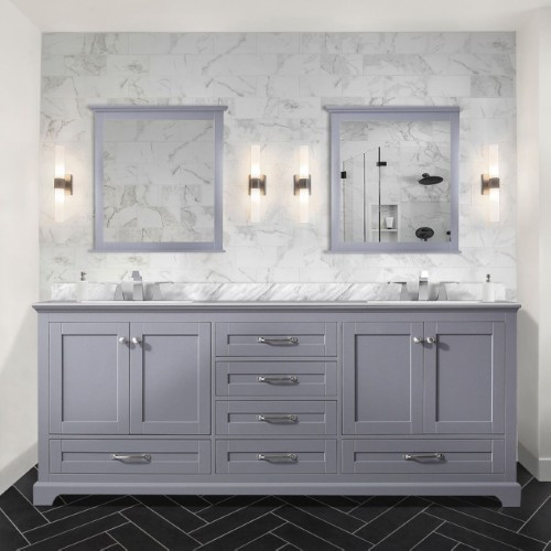 Lexora - Dukes 80" W x 22" D Dark Grey Double Bath Vanity, Carrara Marble Top, and Faucet Set - LVD80DB101