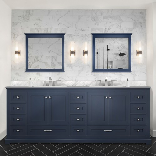 Lexora - Dukes 84" W x 22" D Navy Blue Double Bath Vanity, Carrara Marble Top, and Faucet Set - LVD84DE101