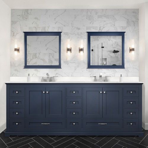 Lexora - Dukes 84" W x 22" D Navy Blue Double Bath Vanity, Cultured Marble Top, and 34 in. Mirrors - LVD84DE310