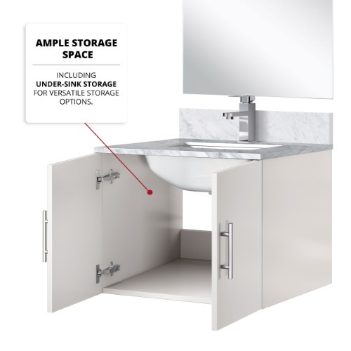 Lexora - Geneva 24" W x 22" D Glossy White Single Bath Vanity Carrara Marble Countertop, 18 in Mirror and Faucet Set - LVG24SM111