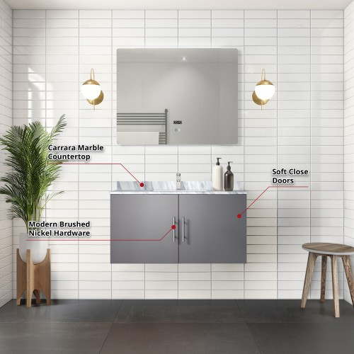 Lexora - Geneva 36" W x 22" D Dark Grey Bath Vanity, Carrara Marble Top, Faucet Set, and 36 in. LED Mirror - LVG36SB111