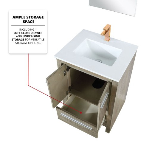 Lexora - Lafarre 24" W x 20" D Rustic Acacia Bath Vanity, Cultured Marble Top, Rose Gold Faucet Set and 18 in Mirror - LVLF24SRA314
