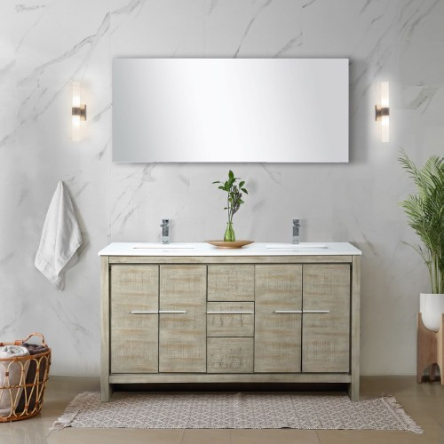 Lexora - Lafarre 60" W x 20" D Rustic Acacia Double Bath Vanity, Cultured Marble Top and Chrome Faucet Set - LVLF60DRA301