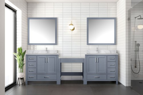 Lexora - Coraline 102" W x 22" D Dark Grey Double Bath Vanity, Carrara Marble Top, Faucet Set, and 34 in Mirrors - LVCL102DB111
