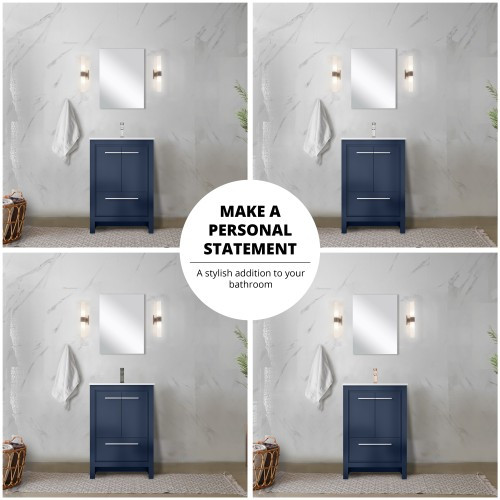 Lexora - Lafarre 24" W x 20" D Navy Blue Bath Vanity and White Quartz Top - LVLF24SNB200
