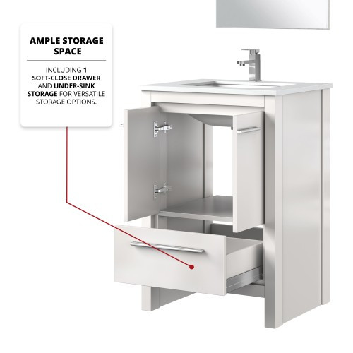 Lexora - Lafarre 24" W x 20" D White Bath Vanity, Cultured Marble Top, Chrome Faucet Set and 18 in Mirror - LVLF24SW311