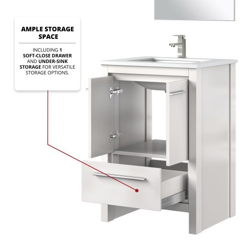 Lexora - Lafarre 24" W x 20" D White Bath Vanity, White Quartz Top, Brushed Nickel Faucet Set and 18 in Mirror - LVLF24SW212