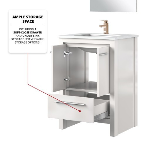 Lexora - Lafarre 24" W x 20" D White Bath Vanity, White Quartz Top, Rose Gold Faucet Set and 18 in Mirror - LVLF24SW214