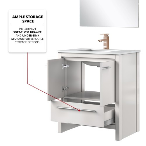 Lexora - Lafarre 30" W x 20" D White Bath Vanity, Cultured Marble Top, Rose Gold Faucet Set and 28 in Mirror - LVLF30SW314