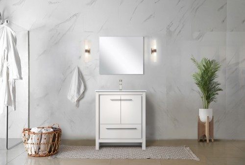 Lexora - Lafarre 30" W x 20" D White Bath Vanity, White Quartz Top and 28 in Mirror - LVLF30SW210