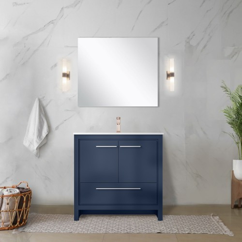 Lexora - Lafarre 36" W x 20" D Navy Blue Bath Vanity, White Quartz Top and Rose Gold Faucet Set - LVLF36SNB204
