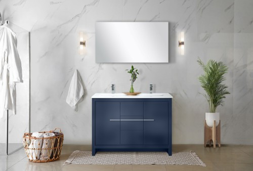Lexora - Lafarre 48" W x 20" D Navy Blue Double Bath Vanity, Cultured Marble Top and Chrome Faucet Set - LVLF48DNB301