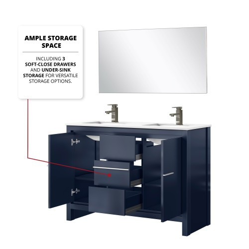 Lexora - Lafarre 48" W x 20" D Navy Blue Double Bath Vanity, White Quartz Top, Chrome Faucet Set and 43 in Mirror - LVLF48DNB213