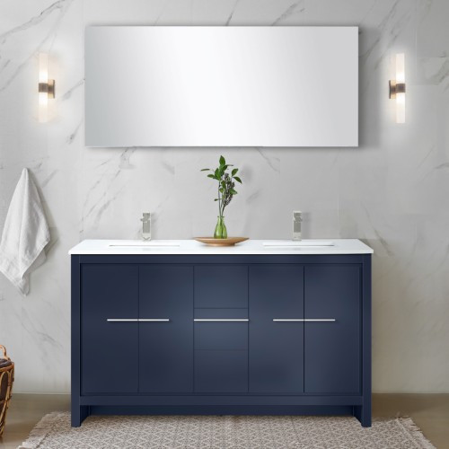 Lexora - Lafarre 60" W x 20" D Navy Blue Double Bath Vanity and Cultured Marble Top - LVLF60DNB300