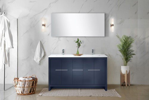 Lexora - Lafarre 60" W x 20" D Navy Blue Double Bath Vanity, Cultured Marble Top and Chrome Faucet Set - LVLF60DNB301
