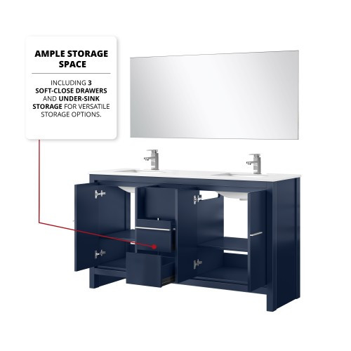 Lexora - Lafarre 60" W x 20" D Navy Blue Double Bath Vanity, White Quartz Top, Gun Metal Faucet Set and 55 in Mirror - LVLF60DNB211