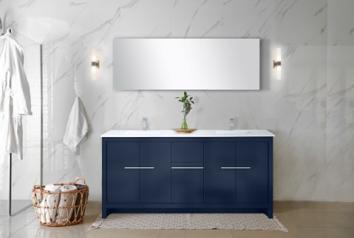Lexora - Lafarre 72" W x 20" D Navy Blue Double Bath Vanity, Cultured Marble Top and Chrome Faucet Set - LVLF72DNB301