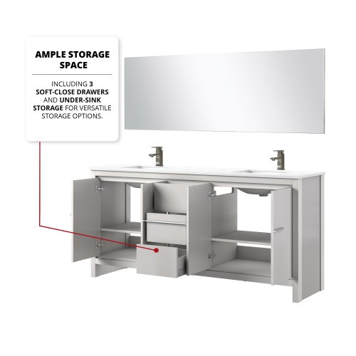 Lexora - Lafarre 72" W x 20" D White Double Bath Vanity, White Quartz Top, Chrome Faucet Set and 70 in Mirror - LVLF72DW213