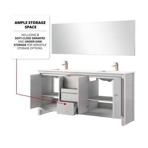 Lexora - Lafarre 72" W x 20" D White Double Bath Vanity, White Quartz Top, Rose Gold Faucet Set and 70 in Mirror - LVLF72DW214