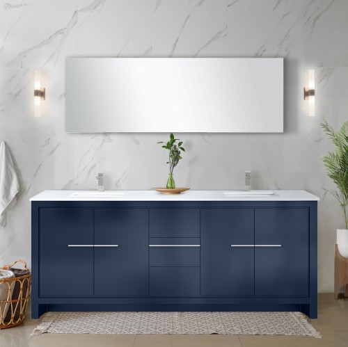 Lexora - Lafarre 80" W x 20" D Navy Blue Double Bath Vanity, White Quartz Top and Brushed Nickel Faucet Set - LVLF80DNB202