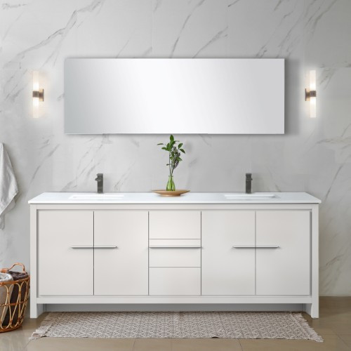 Lexora - Lafarre 80" W x 20" D White Double Bath Vanity, Cultured Marble Top and Gun Metal Faucet Set - LVLF80DW303