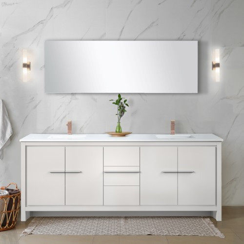 Lexora - Lafarre 80" W x 20" D White Double Bath Vanity, Cultured Marble Top and Rose Gold Faucet Set - LVLF80DW304