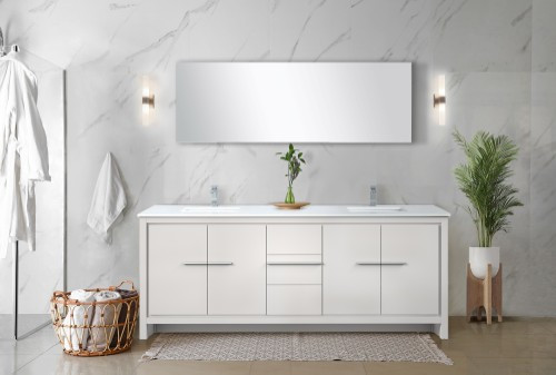 Lexora - Lafarre 80" W x 20" D White Double Bath Vanity, White Quartz Top and Chrome Faucet Set - LVLF80DW201
