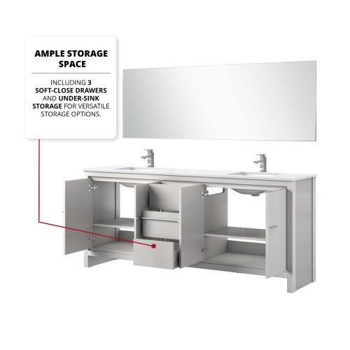 Lexora - Lafarre 80" W x 20" D White Double Bath Vanity, White Quartz Top, Gun Metal Faucet Set and 70 in Mirror - LVLF80DW211