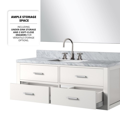 Lexora - Castor 48" W x 22" D White Single Bath Vanity Carrara Marble Countertop, 43 in Mirror and Faucet Set - LVC48SA111