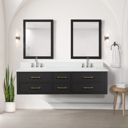 Lexora - Castor 72" W x 22" D Black Double Bath Vanity and White Quartz Top - LVC72DL200