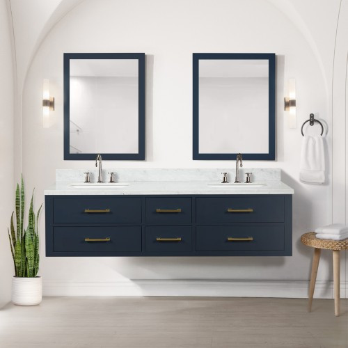 Lexora - Castor 72" W x 22" D Blue Double Bath Vanity, Carrara Marble Top, and 34 in Mirrors - LVC72DE110