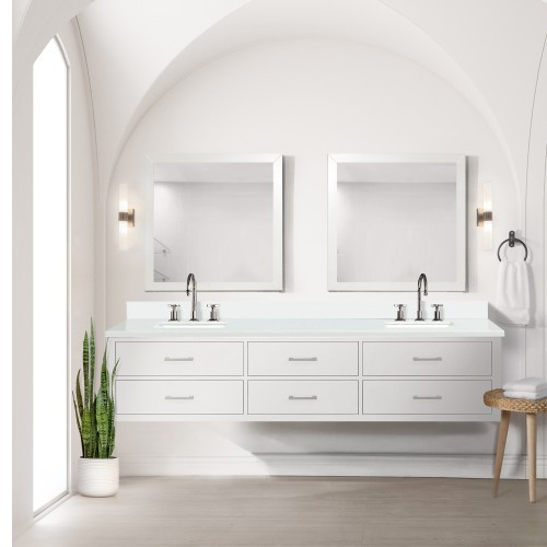 Lexora - Castor 84" W x 22" D White Double Bath Vanity, White Quartz Top, and Faucet Set - LVC84DA201