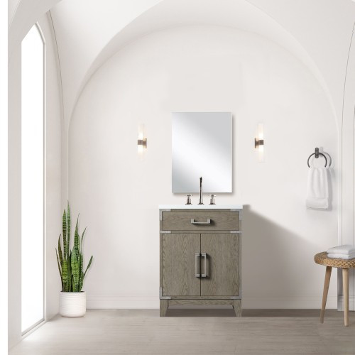 Lexora - Laurel 24" W x 18" D Grey Oak Single Bath Vanity Acrylic Countertop, 18 in Mirror and Faucet Set - LVL24SR511
