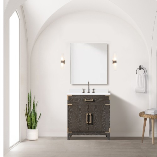 Lexora - Laurel 30" W x 22" D Brown Oak Single Bath Vanity, Cultured Marble Top, and Faucet Set - LVL30SK301