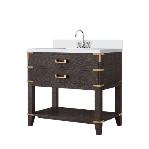 Lexora - Laurel 36" W x 22" D Brown Oak Single Bath Vanity and Carrara Marble Top - LVL36SK100