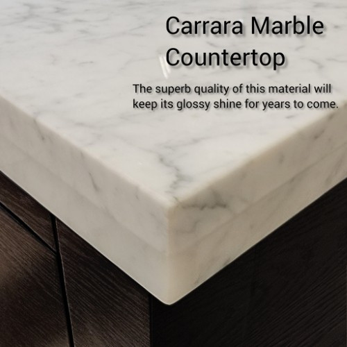 Lexora - Abbey 60" W x 22" D Brown Oak Double Bath Vanity, Carrara Marble Top, Faucet Set, and 28 in Mirrors - LVA60DK111