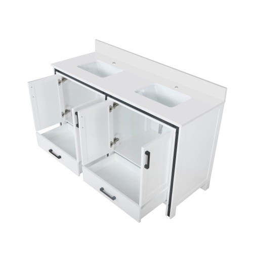 Lexora - Lure 59" White Freestanding Acrylic Flatbottom Soaking Bathtub with Brushed Nickel Hardware and Cascata Tub Filler - LBL59W2C2