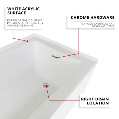 Lexora - Provenza 60" L x 32" W White Alcove Bathtub with Right Drain and Chrome Hardware - LBPV6032RC