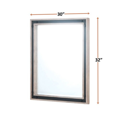Lexora - Ziva 30" W x 32" H Rustic Barnwood Mirror with Black Metal Inlay - LZV3032RBWM