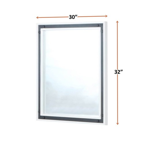 Lexora - Ziva 30" W x 32" H White Mirror with Black Metal Inlay - LZV3032WHM
