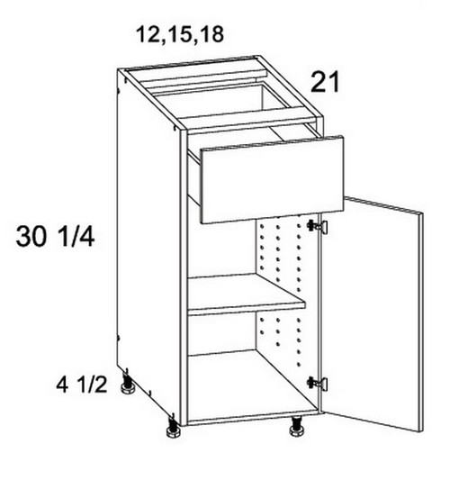 U.S. Cabinet Depot - Torino White Pine - One Drawer One Door Vanity Base Cabinets - TWP-VB18