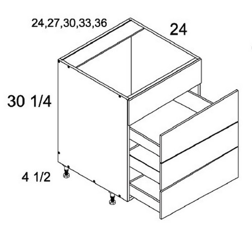 U.S. Cabinet Depot - Torino Grey Wood - Three Drawer with False Front Range Base Cabinets - TGW-RB4DB33