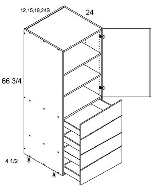 U.S. Cabinet Depot - Torino Grey Wood - Tall with Four Drawer Utility Cabinets - TGW-T4DB2472S