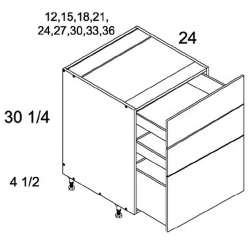 U.S. Cabinet Depot - Torino Dark Wood - Three Drawer Bases Cabinets - TDW-3DB15