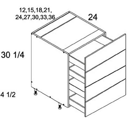 U.S. Cabinet Depot - Torino Dark Wood - Four Drawer Bases Cabinets - TDW-4DB18