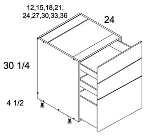 U.S. Cabinet Depot - Verona Pure Blanc - Three Drawer Bases Cabinets - VPB-3DB12